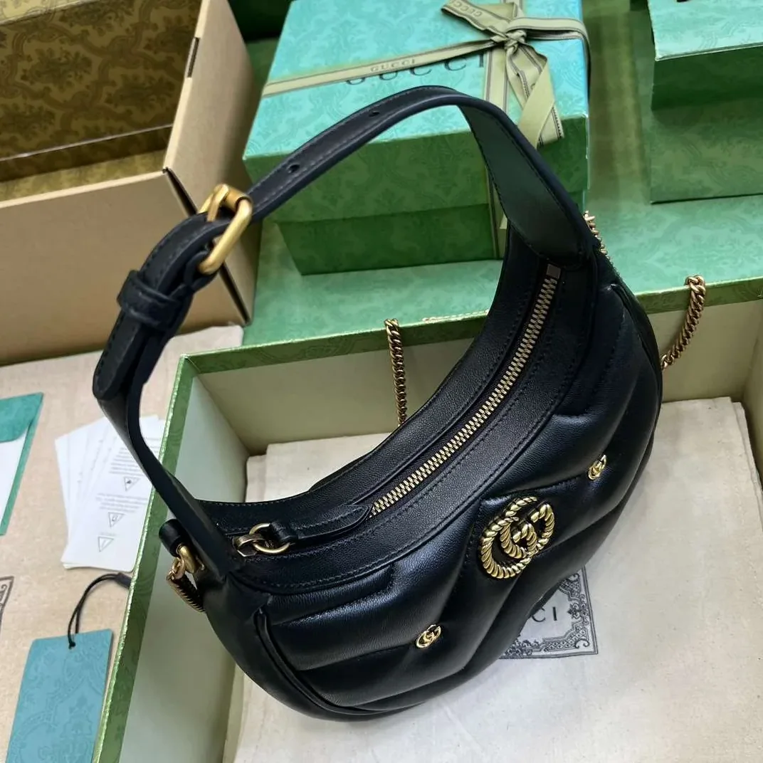 Gucci Marmont Half Moon Shaped Mini Bag Black / Gucci Marmont Half Moon Shaped Mini Bag Black /