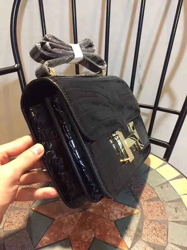 Hermes Constance 24 Pattern Crocodile Black