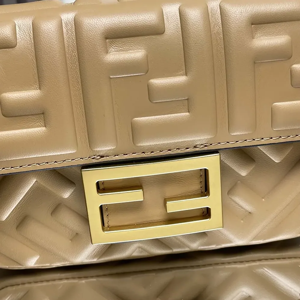 Fendi Baguette Mini Dove Gray Nappa Leather Bag with FF Motif for Women