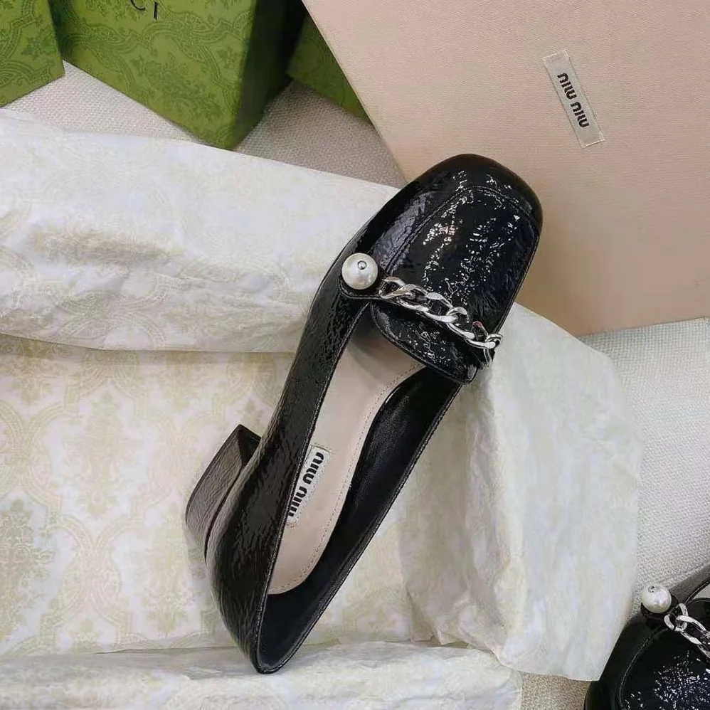 Miu Miu Patent Leather Loafers in 35mm Heel for Women in Black Miu Miu Patent Leather Loafers in 35mm Heel for Women in Black