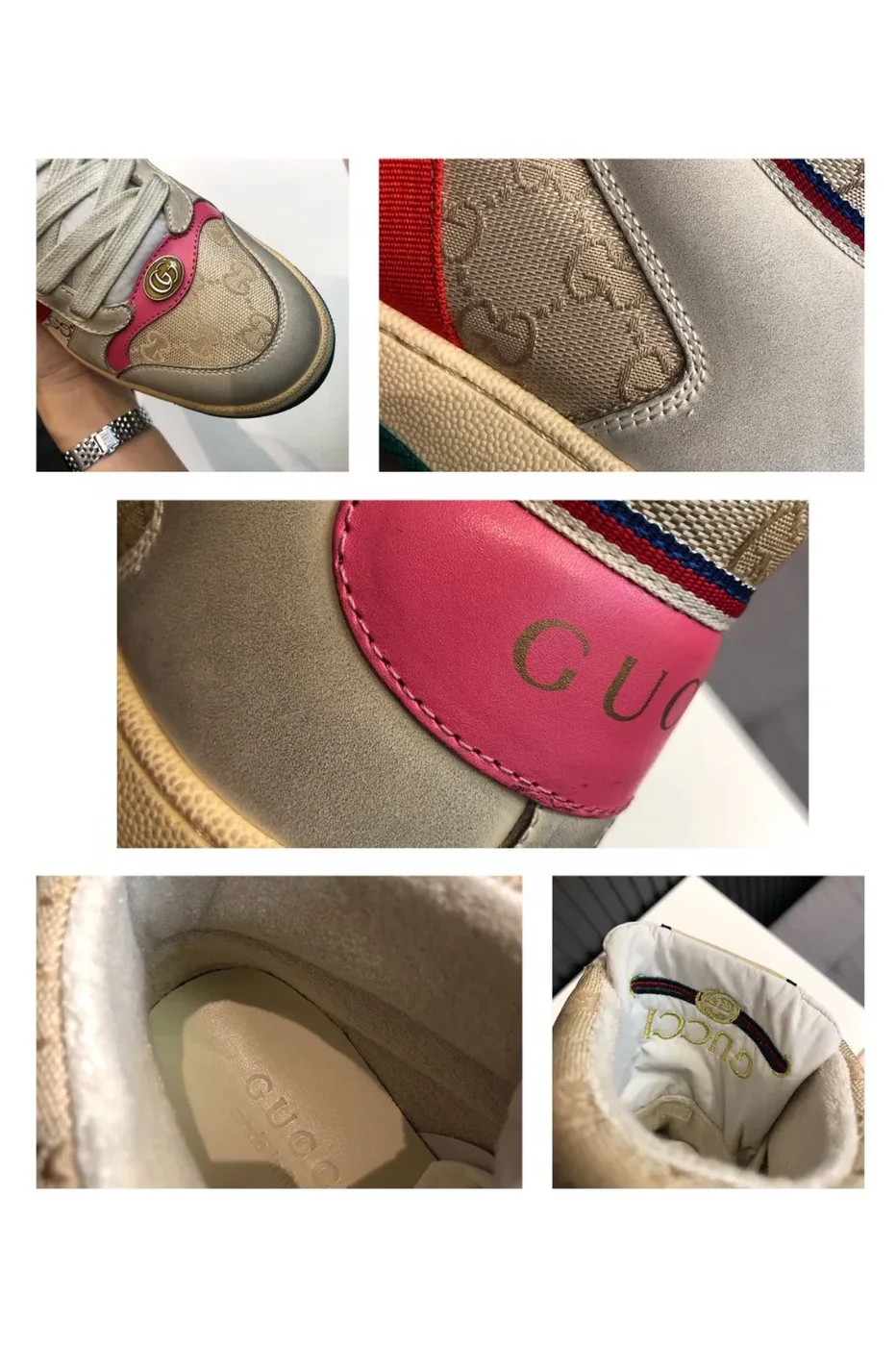 Gucci Screener GG Distressed High Top Off for Men in White Pink Gucci Screener GG Distressed High Top Off for Men in White Pink