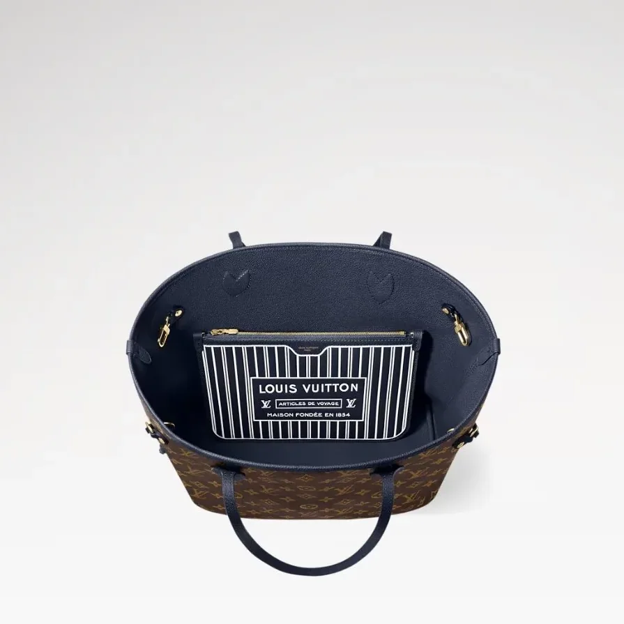 Louis Vuitton Neverfull Inside Out MM Tote Bag in Navy Gold Hardware