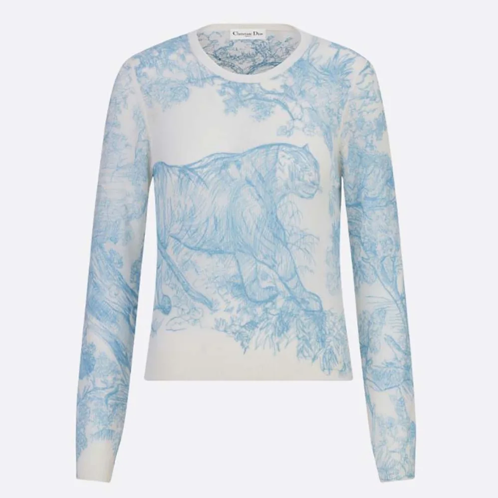 Dior Chez Moi Embroidered Sweater Cornflower Blue Technical Cashmere Knit for Women Dior Chez Moi Embroidered Sweater Cornflower Blue Technical Cashmere Knit for Women