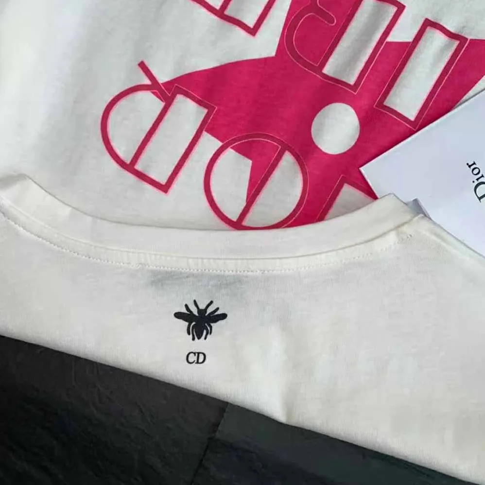 Dior Vibe T-shirt Ecru and Fluorescent Pink Cotton and Linen Jersey for Women