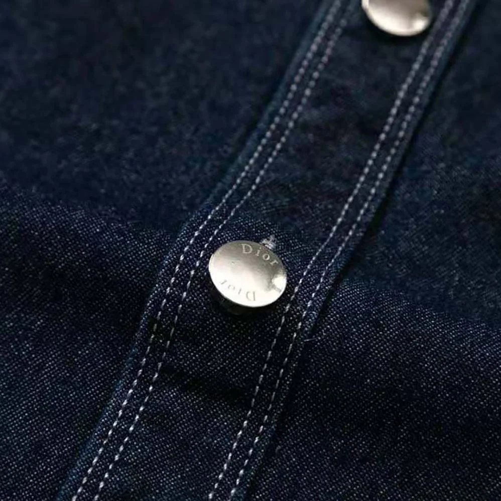 Dior Overshirt Navy Blue Flocked Technical Cotton Denim for Men Dior Overshirt Navy Blue Flocked Technical Cotton Denim for Men