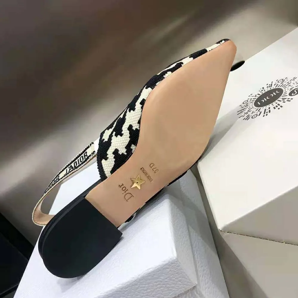 Dior J'Adior Slingback Ballerina Flat Black and White Cotton Embroidery for Women