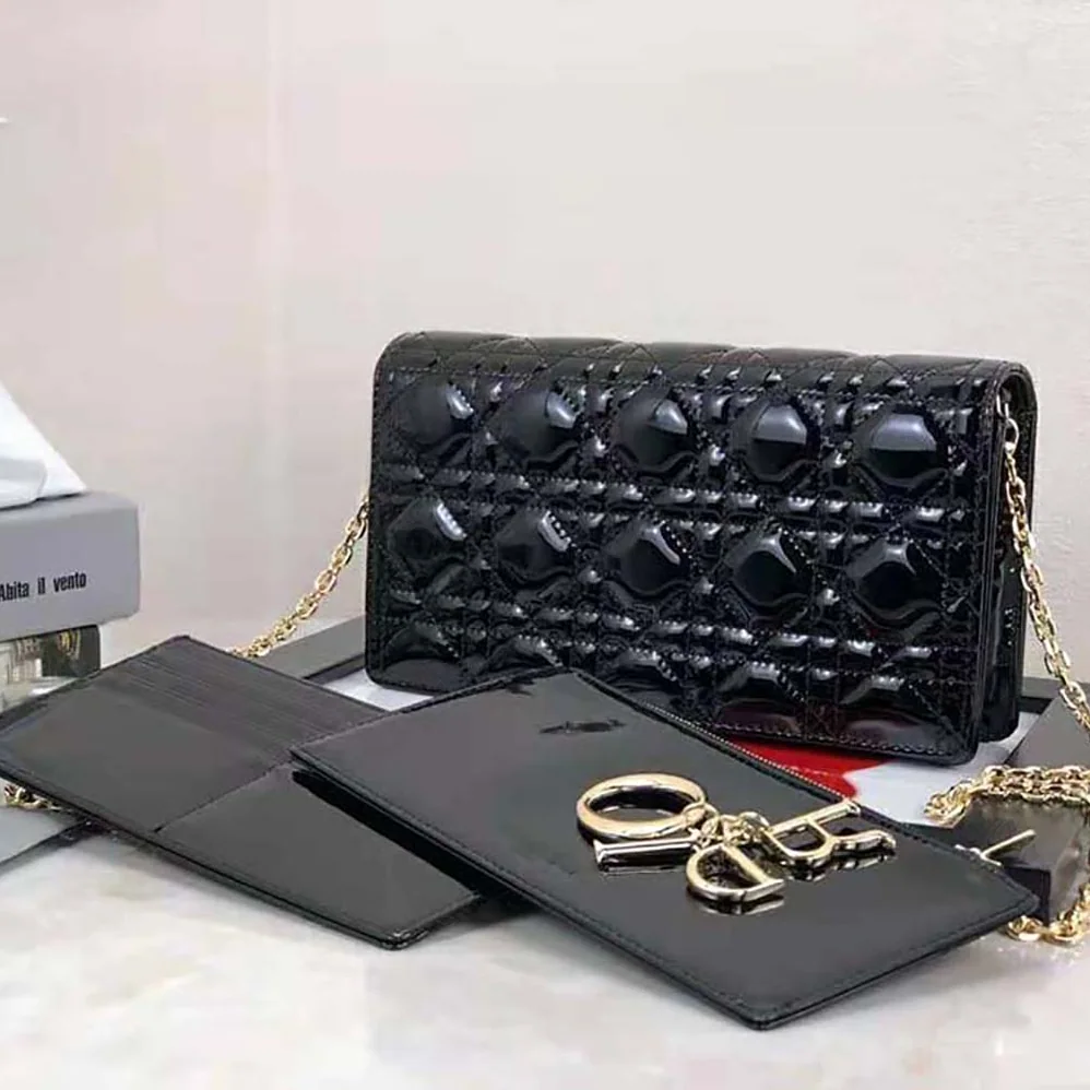 Dior Lady Dior Pouch Patent Cannage Calfskin in Black