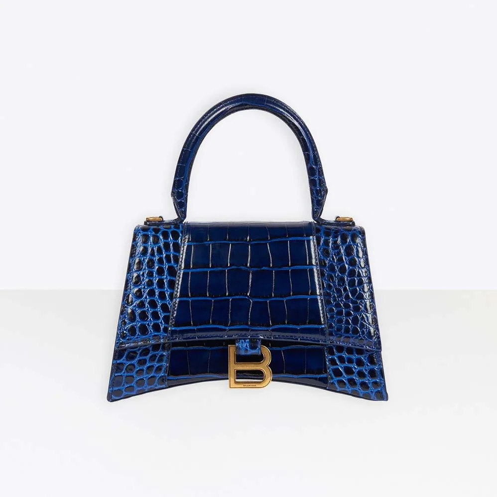 Balenciaga Hourglass Small Top Handle Bag in Navy Crocodile Embossed Calfskin for Women
