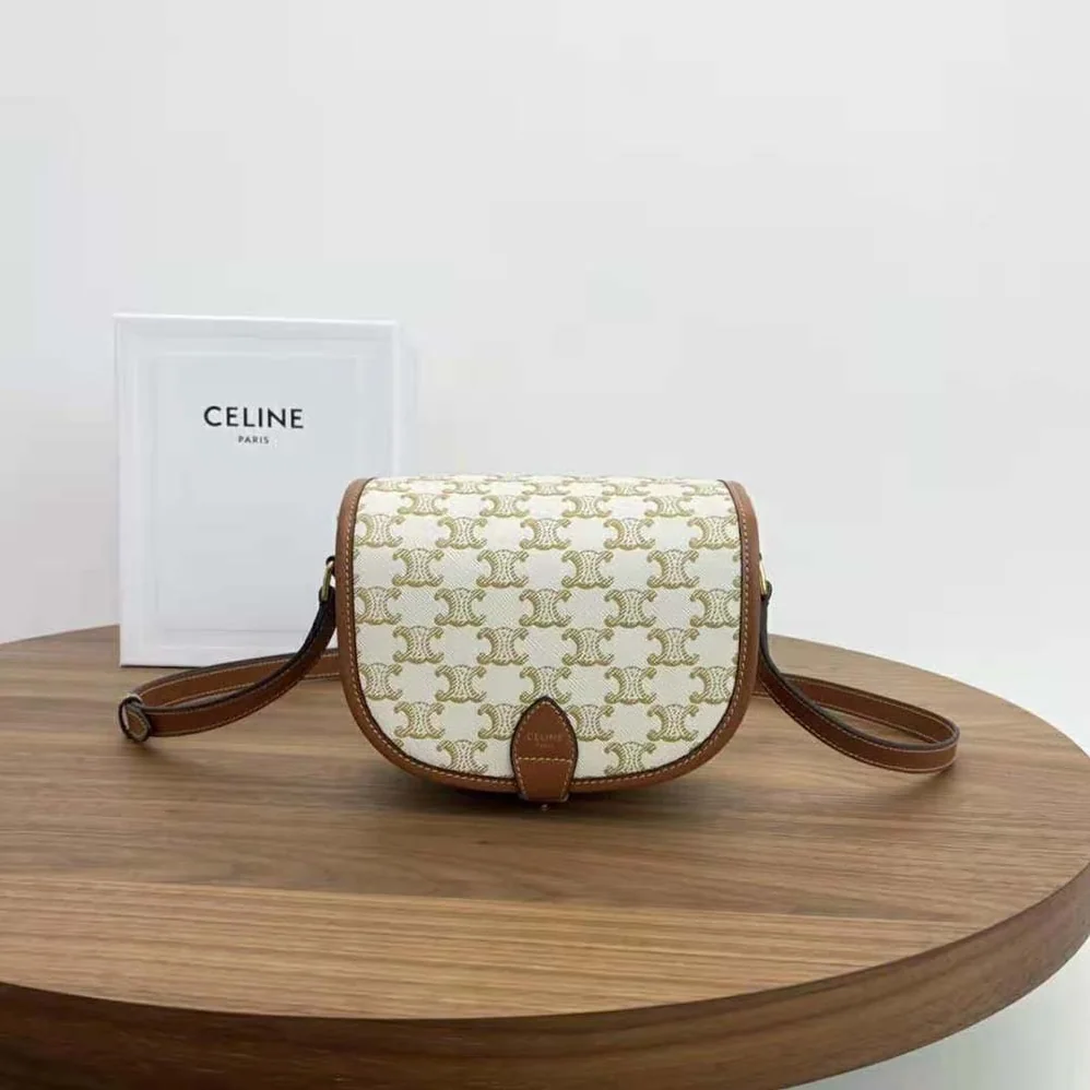 Celine Medium Folco Bag in Triomphe Canvas and Calfskin for Women