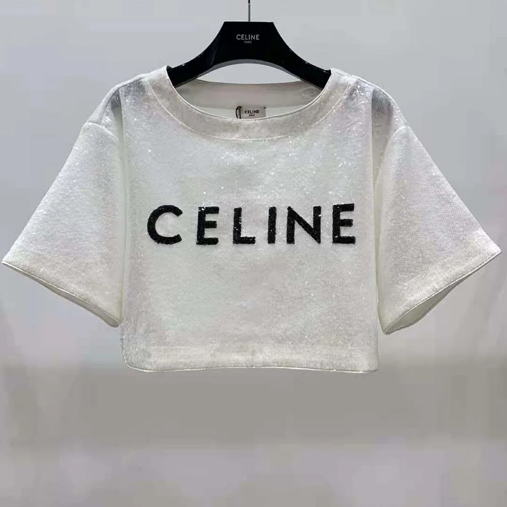 Celine Embroidered Celine T-shirt in Cotton Jersey for Women in White Celine Embroidered Celine T-shirt in Cotton Jersey for Women in White