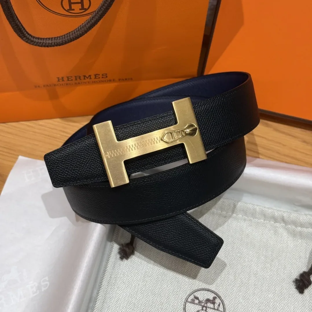 Hermès H-Zip Reversible Belt Navy Blue & Black Hermès H-Zip Reversible Belt Navy Blue & Black