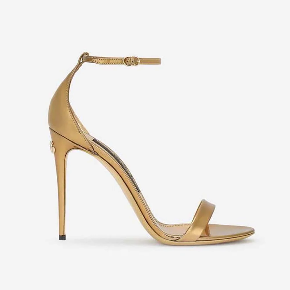 Dolce Gabbana D&G Mirrored-Effect Calfskin Sandals for Women in Gold Dolce Gabbana D&G Mirrored-Effect Calfskin Sandals for Women in Gold