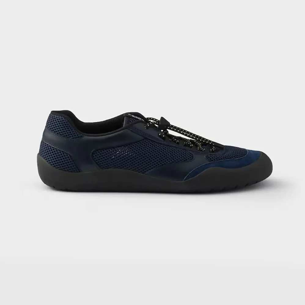 Prada Speedrock Patent Leather and Mesh Fabric Sneakers for Unisex in Navy
