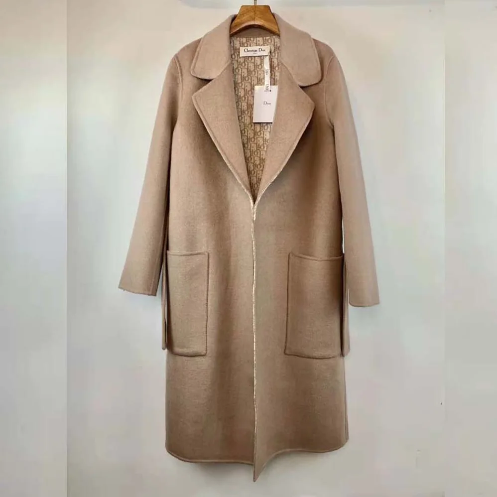 Dior Coat with Belt Brown Double-Sided Wool with Dior Oblique Interior for Women