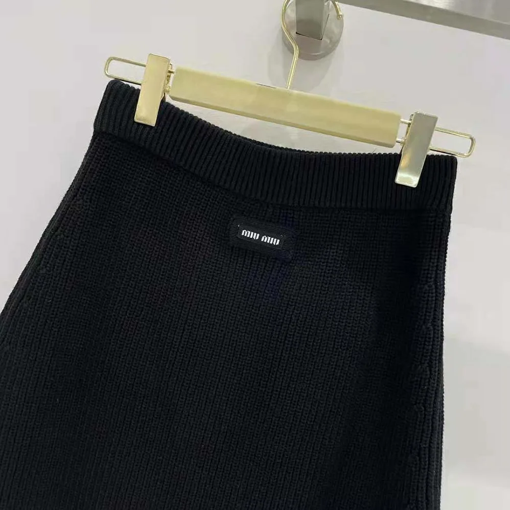 Miu Miu Wool Miniskirt with Knit Logo Patch for Women