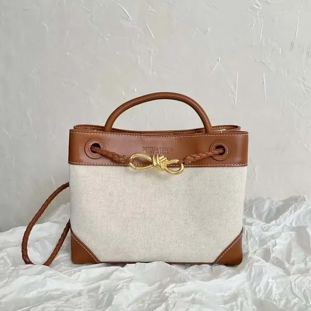 Bottega Veneta Small Andiamo in Calf Leather and Canvas for Women in Brown