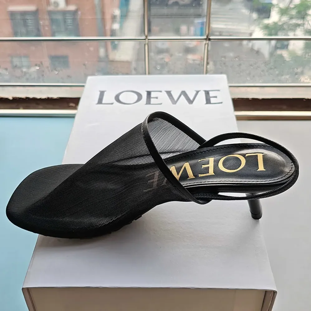 Loewe Petal Slingback Heel Sandal in Mesh for Women in Black Loewe Petal Slingback Heel Sandal in Mesh for Women in Black