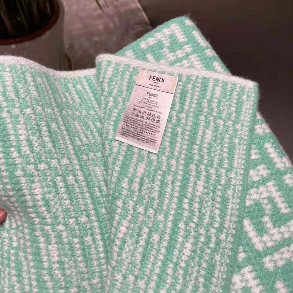 Fendi FF Scarf Mint Green Cashmere Scarf for Women