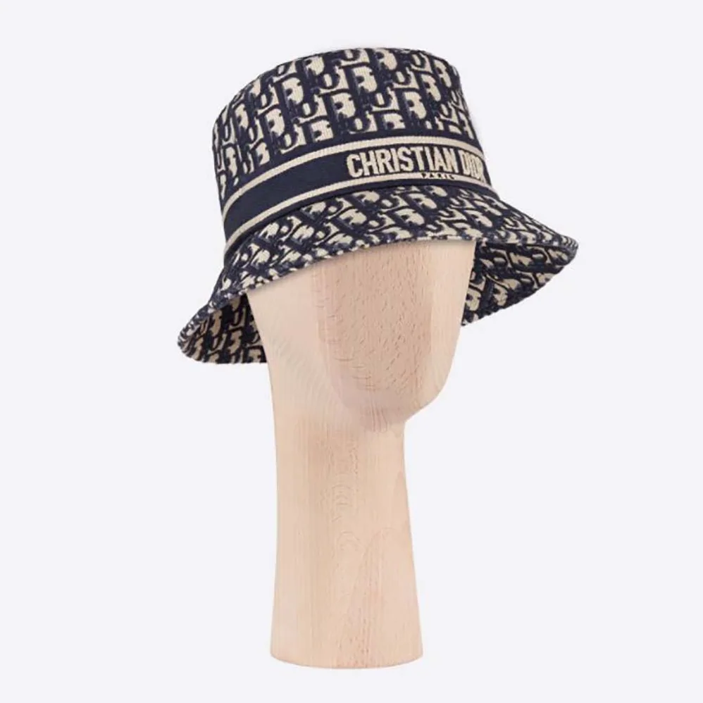 Dior D-Oblique Small Brim Bucket Hat Navy Blue Cotton for Women Dior D-Oblique Small Brim Bucket Hat Navy Blue Cotton for Women