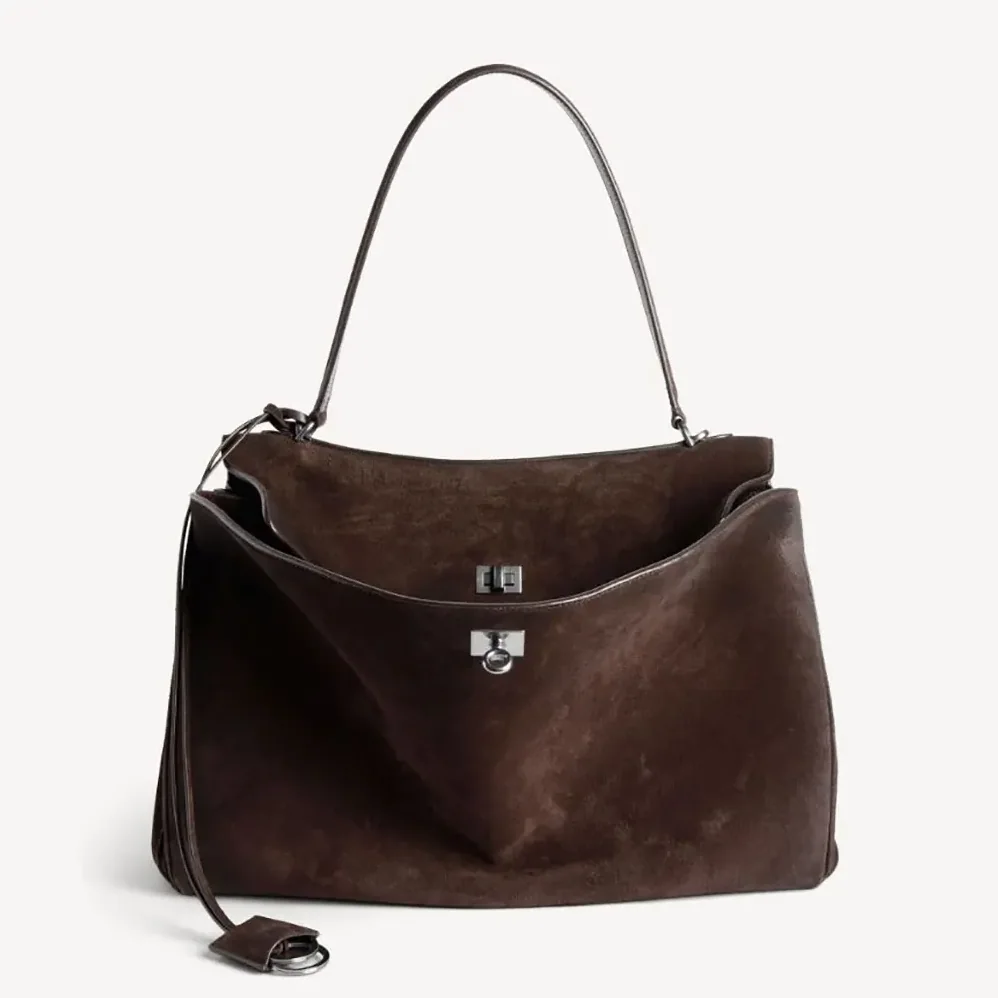 Balenciaga Rodeo Handbag Large in Light Espresso Waxed Suede Calfskin and Smooth Calfskin for Women Balenciaga Rodeo Handbag Large in Light Espresso Waxed Suede Calfskin and Smooth Calfskin for Women