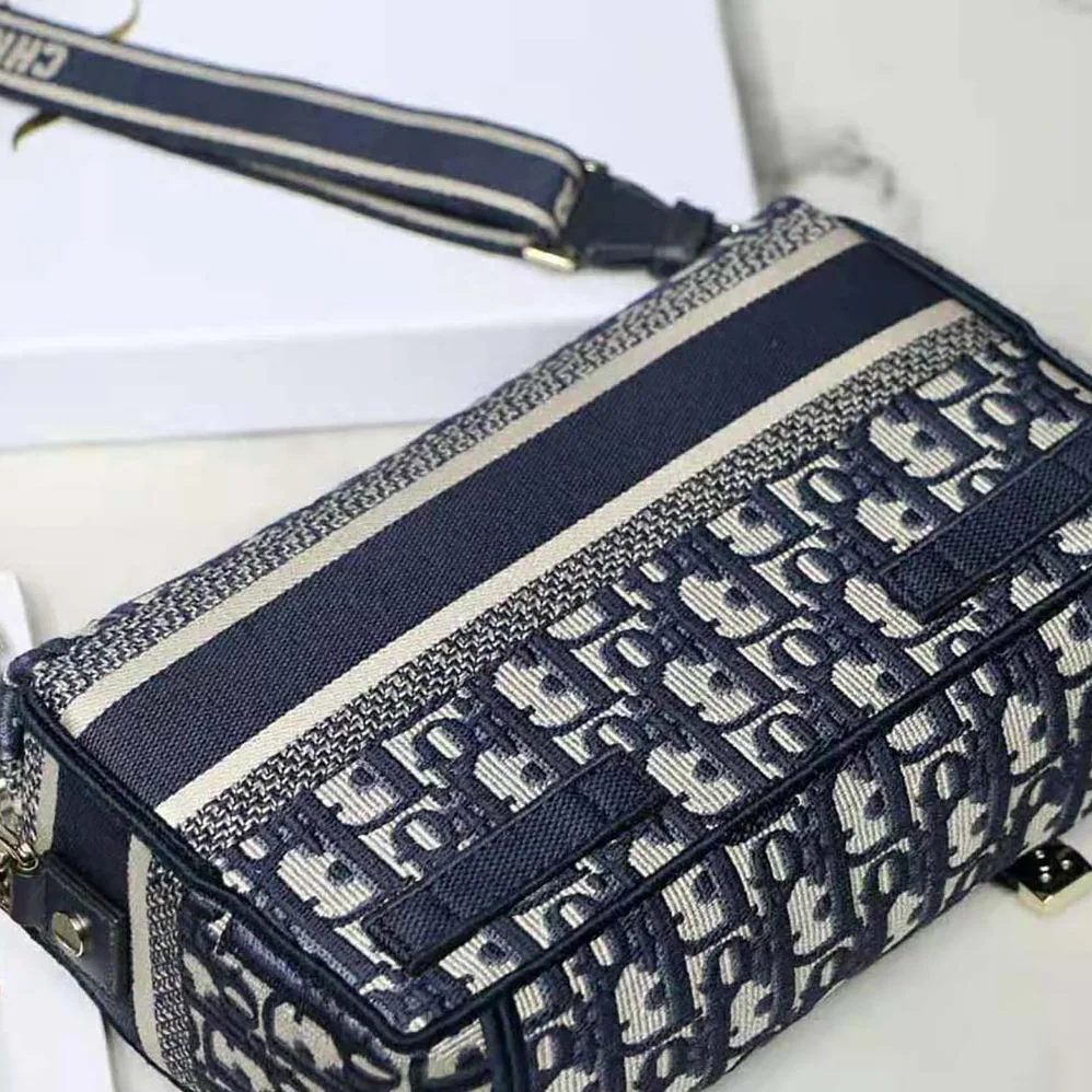 Dior Small Diorcamp Bag Blue Dior Oblique Embroidery for Women