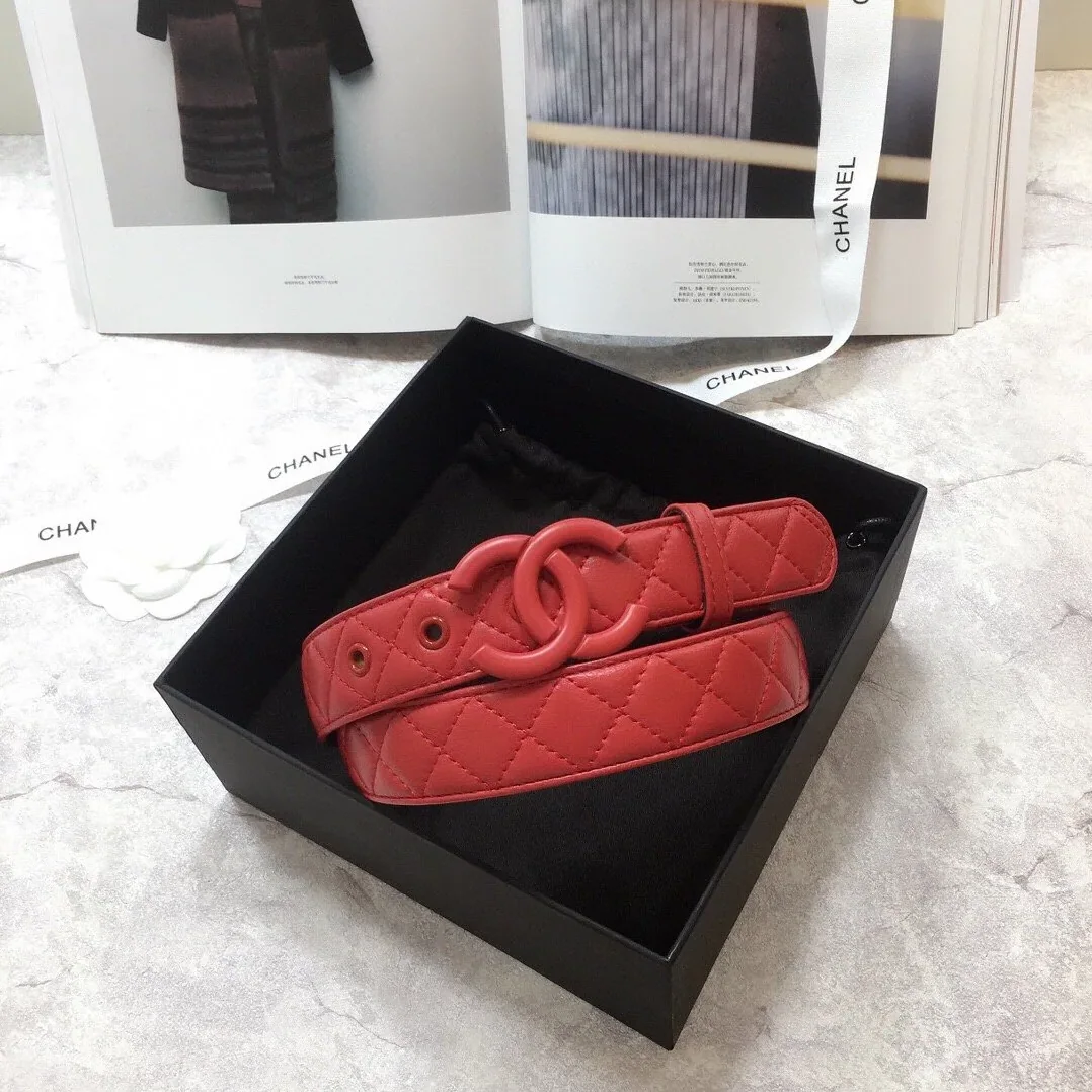 Chanel Quilted Belt with Double C Buckle in Red with Red Hardware Chanel Quilted Belt with Double C Buckle in Red with Red Hardware