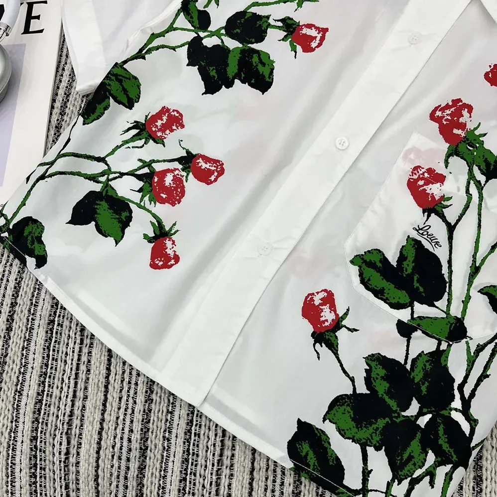 Loewe Short Sleeve Shirt in Cotton for Women in White Loewe Short Sleeve Shirt in Cotton for Women in White