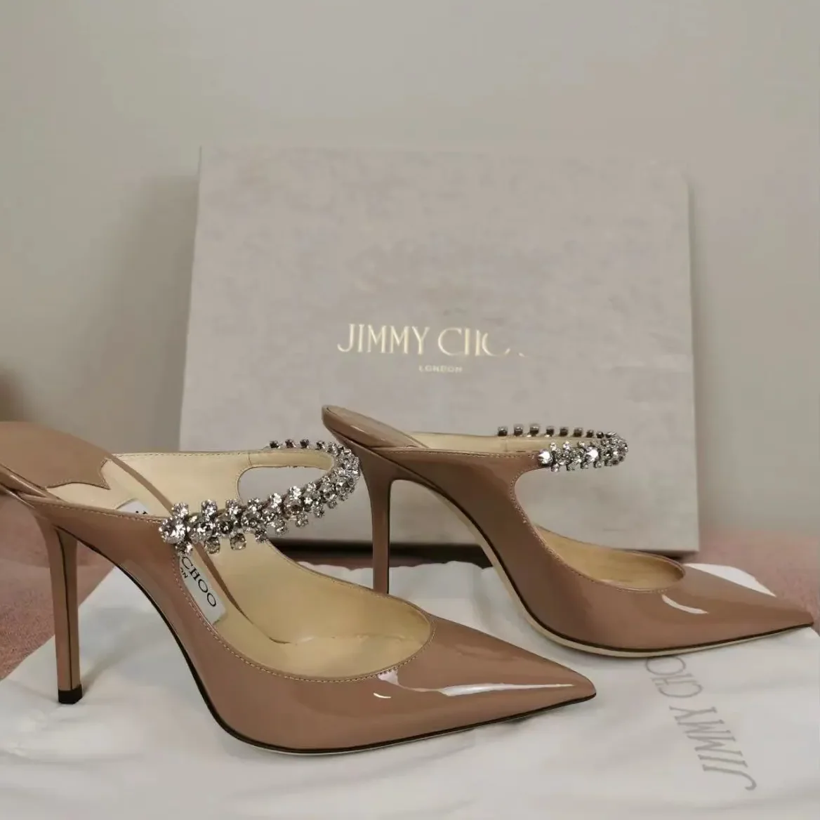 Jimmy Choo Bing 100MM Embellished Patent Leather Mules for Women