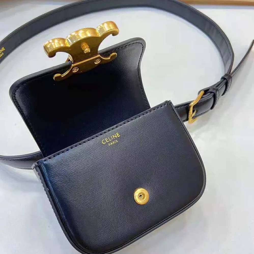 Celine Belt Bag Triomphe Belt in Shiny Calfskin for Women in Black