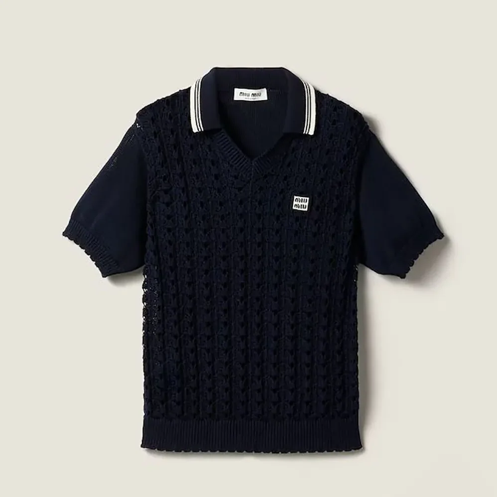 Miu Miu Cotton Polo Shirt for Women in Navy Miu Miu Cotton Polo Shirt for Women in Navy