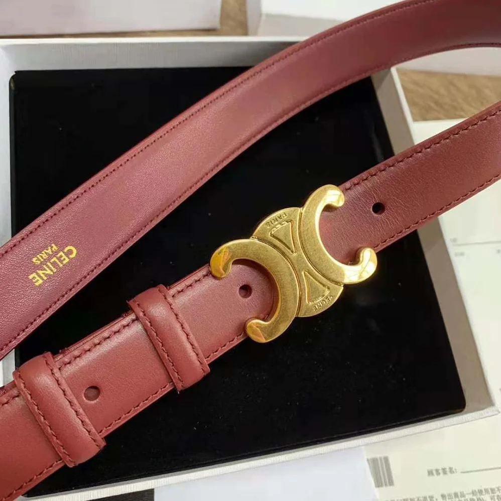 Celine Triomphe Belt in Smooth Calfskin for Women in Maroon