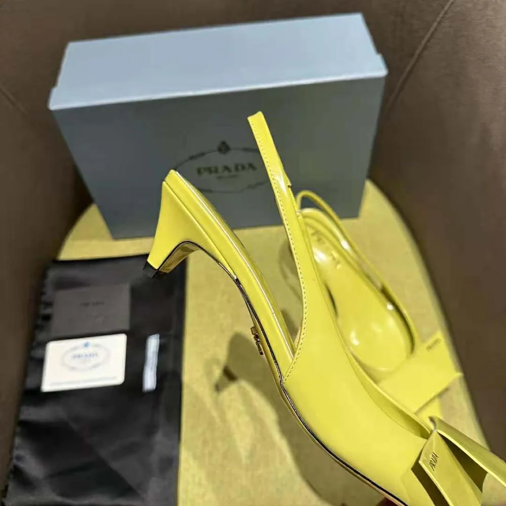 Prada Brushed Leather Slingback Pumps for Women in Yellow