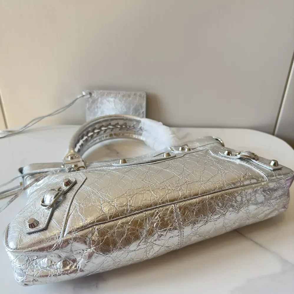 Balenciaga Le City First Bag In Silver Metallized Arena Lambskin for Women Balenciaga Le City First Bag In Silver Metallized Arena Lambskin for Women