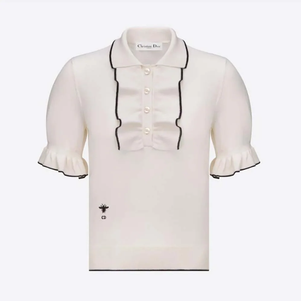 Dior Short-Sleeved Sweater White Cashmere and Silk Knit for Women
