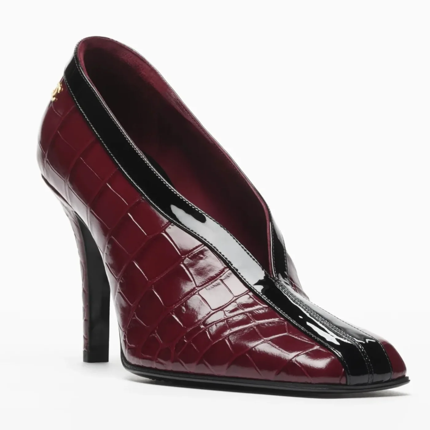 Chanel Crocodile Pumps Burgundy/ Black --U9719