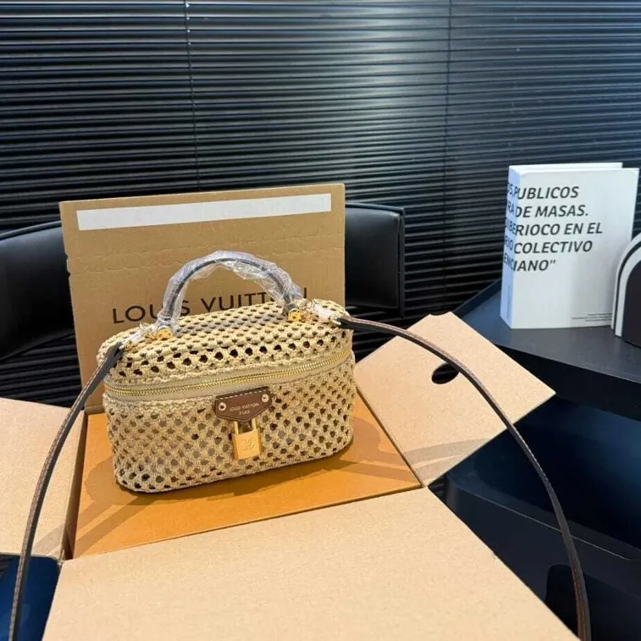 Louis Vuitton Vanity Chain Pouch / Natural Tan Raffia Gold Hardware
