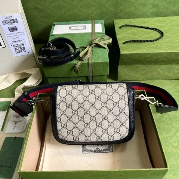 Gucci Horsebit 1955 GG Mini Bag Beige And Blue Supreme Canvas / Gucci Horsebit 1955 GG Mini Bag Beige And Blue Supreme Canvas /