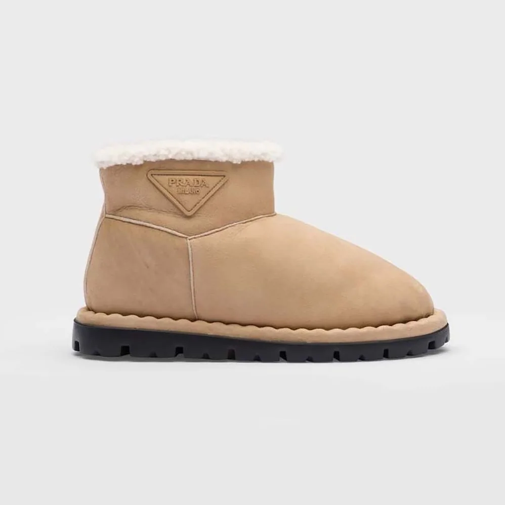 Prada Shearling Booties with Rubber Triangle Logo for Unisex Prada Shearling Booties with Rubber Triangle Logo for Unisex