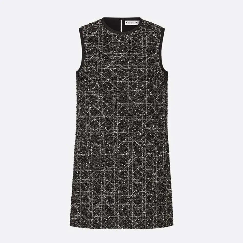 Dior Macrocannage Sleeveless Tunic Black and White Cotton Blend Tweed for Women