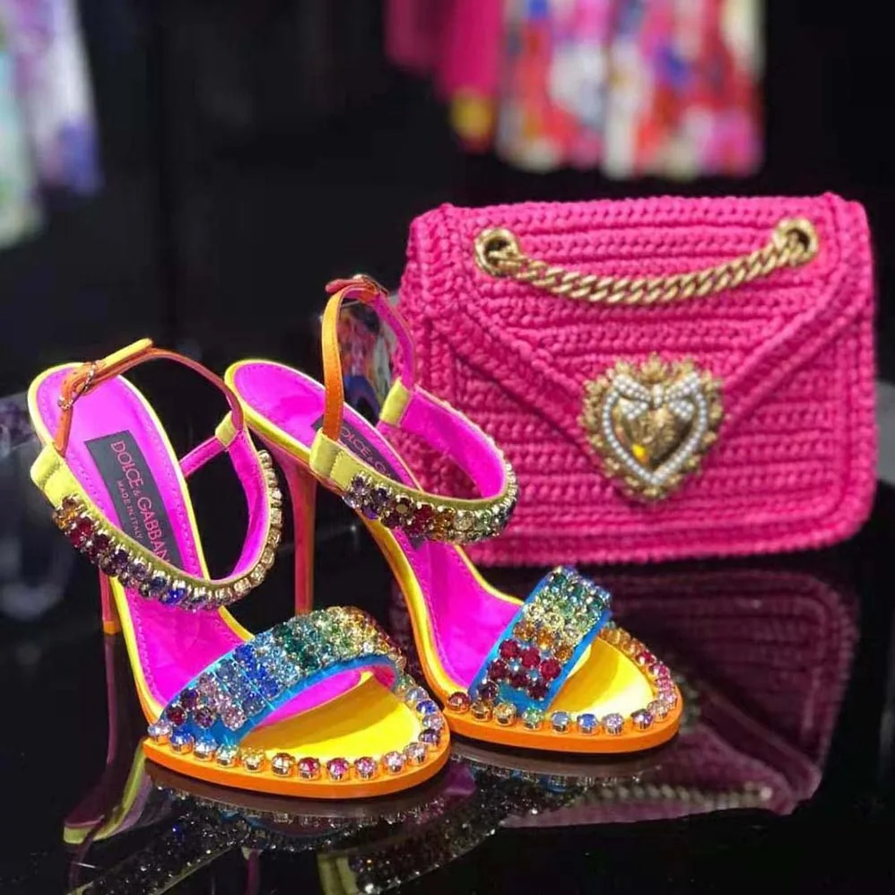 Dolce Gabbana D&G Satin Sandals with Fusible Rhinestone Detailing for Women Dolce Gabbana D&G Satin Sandals with Fusible Rhinestone Detailing for Women