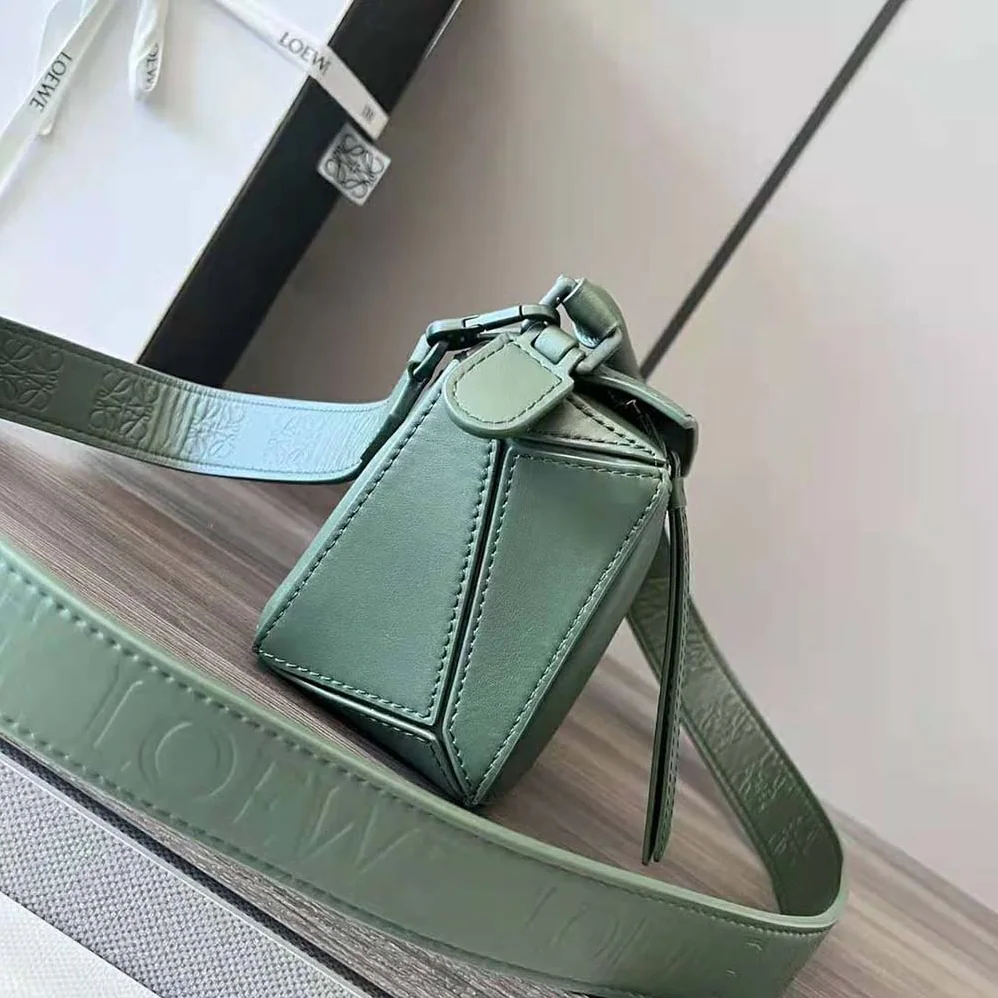 Loewe Mini Puzzle Bag in Satin Calfskin for Women in Green