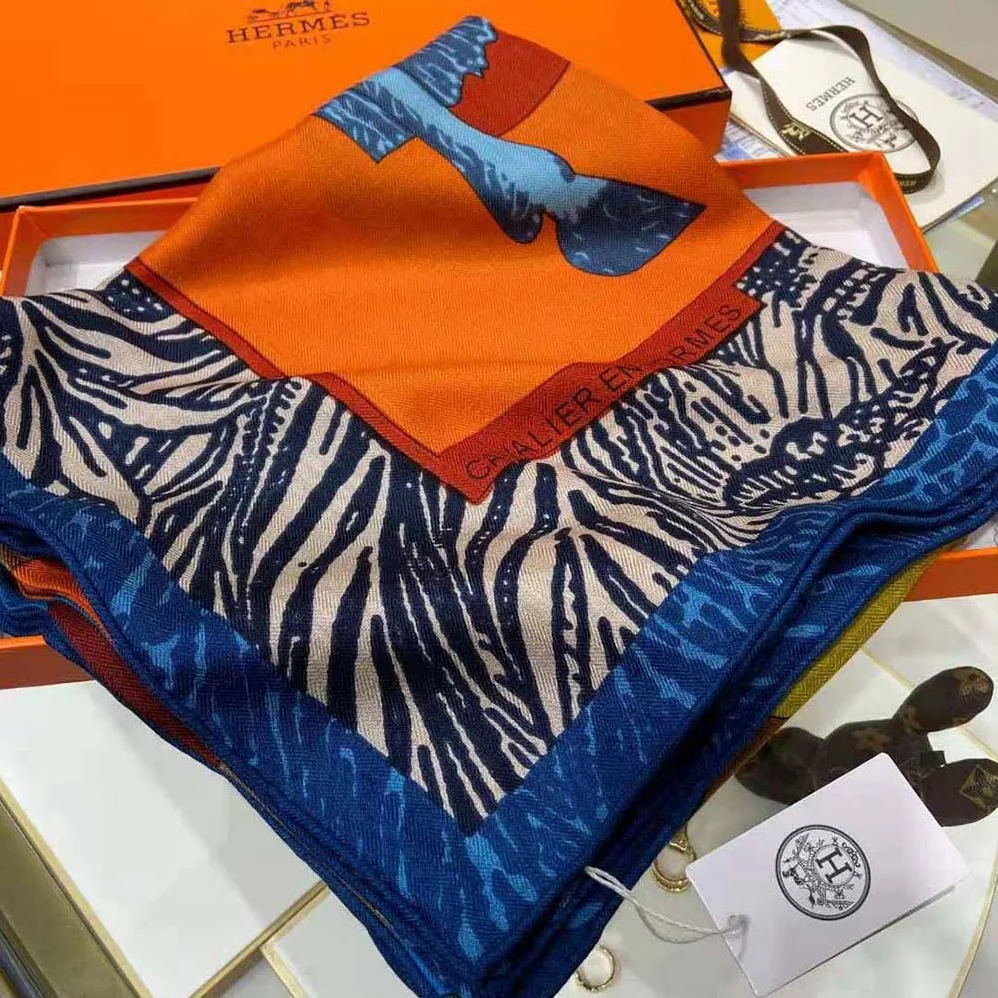 Hermes Cavalier En Formes Scarf 90 for Women in Orange