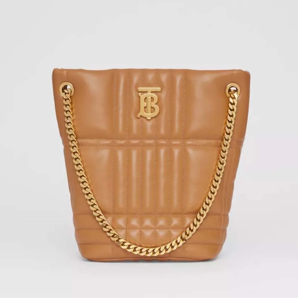 Burberry Small Quilted Lambskin Lola Bucket Bag for Women in Brown