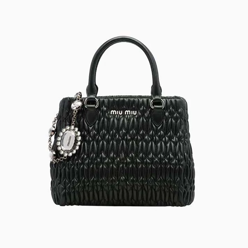 Miu Miu Miu Crystal Cloqué Nappa Leather Handbag for Women in Black Miu Miu Miu Crystal Cloqué Nappa Leather Handbag for Women in Black