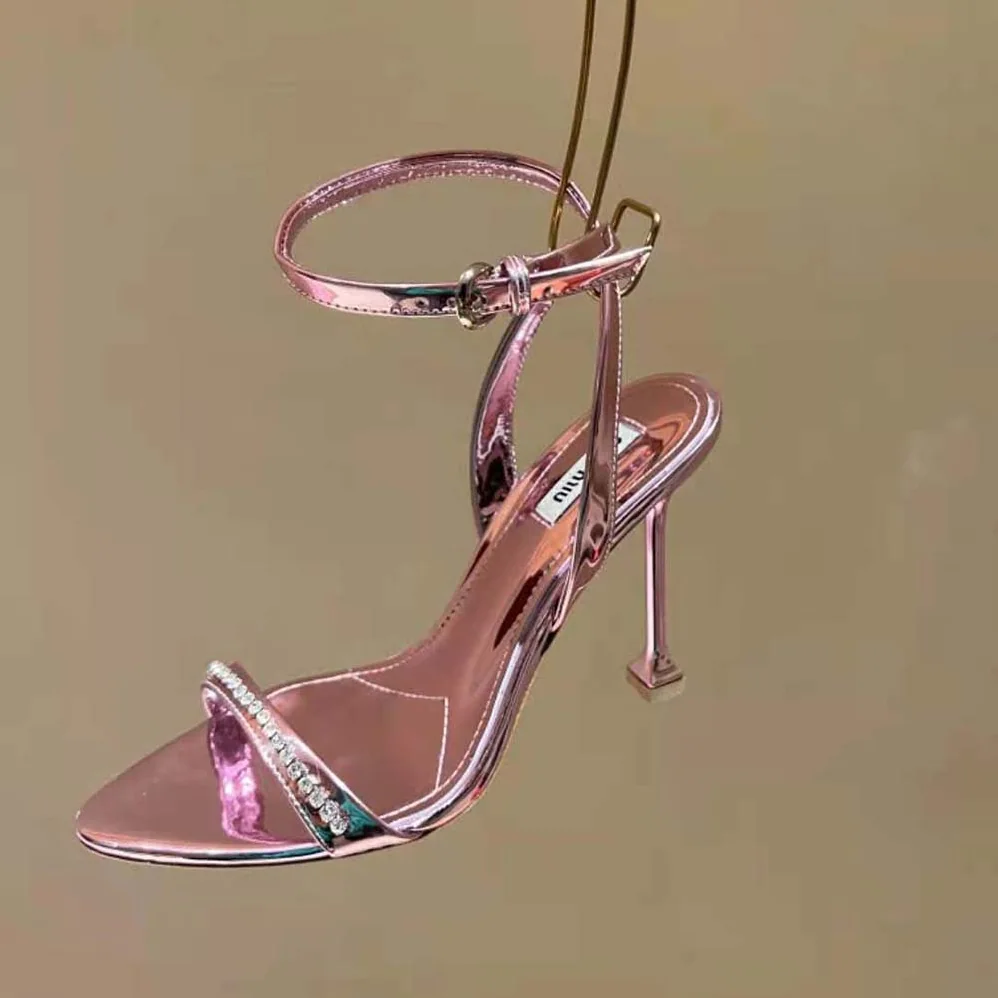 Miu Miu Metallic Leather Sandals for Women in Pink