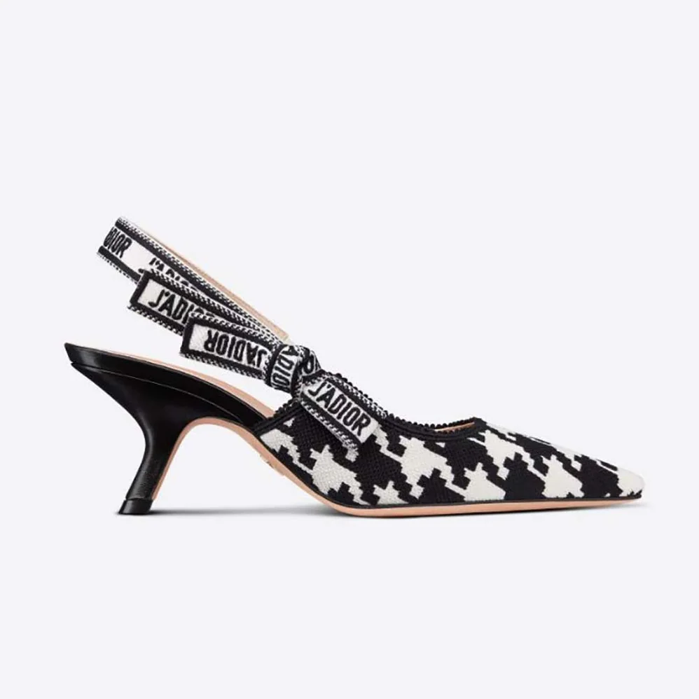 Dior J'Adior Slingback Pump Black and White Cotton Embroidery for Women Dior J'Adior Slingback Pump Black and White Cotton Embroidery for Women