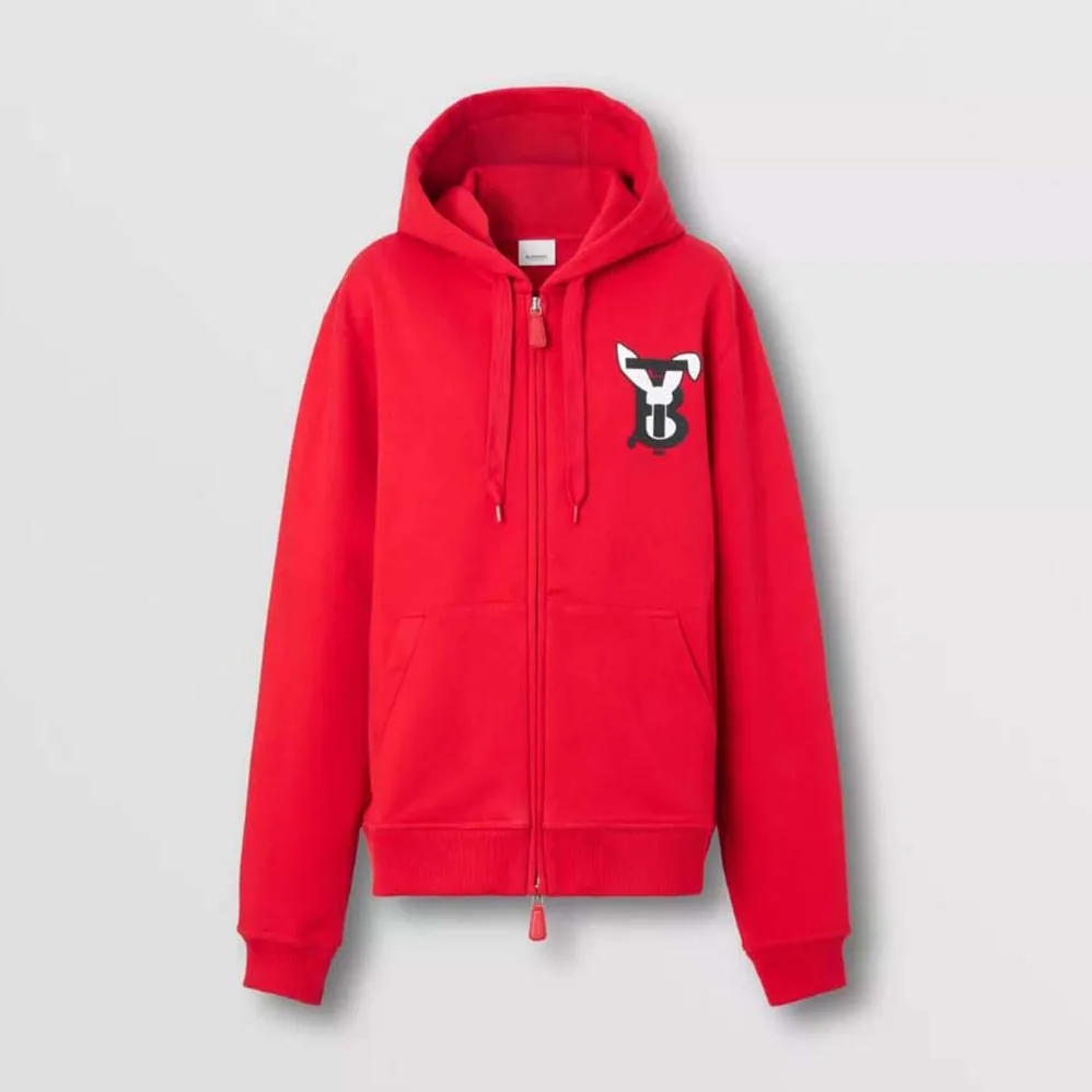 Burberry Rabbit Print Cotton Hooded Top for Men in Red