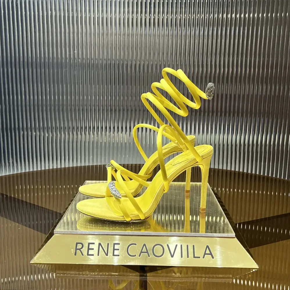 Rene Caovilla Serpente Midnight Yellow Sandal with Crystals 105 for Women