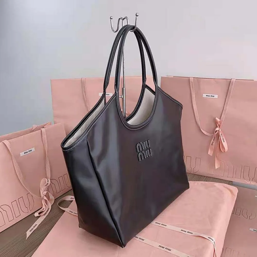 Miu Miu IVY Leather Bag with Leather Lettering Logo for Women in Black