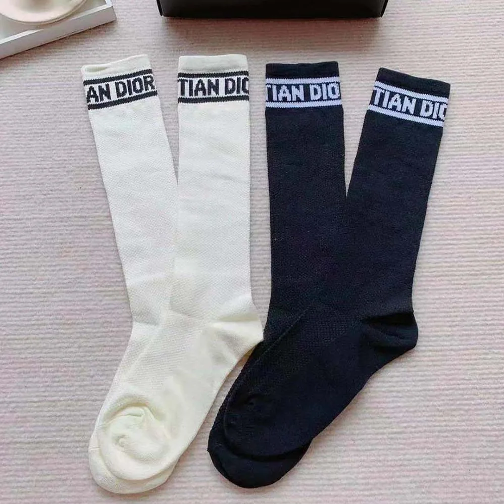 Dior Sporty High Socks White Black and Royal Blue Cotton for Women Dior Sporty High Socks White Black and Royal Blue Cotton for Women